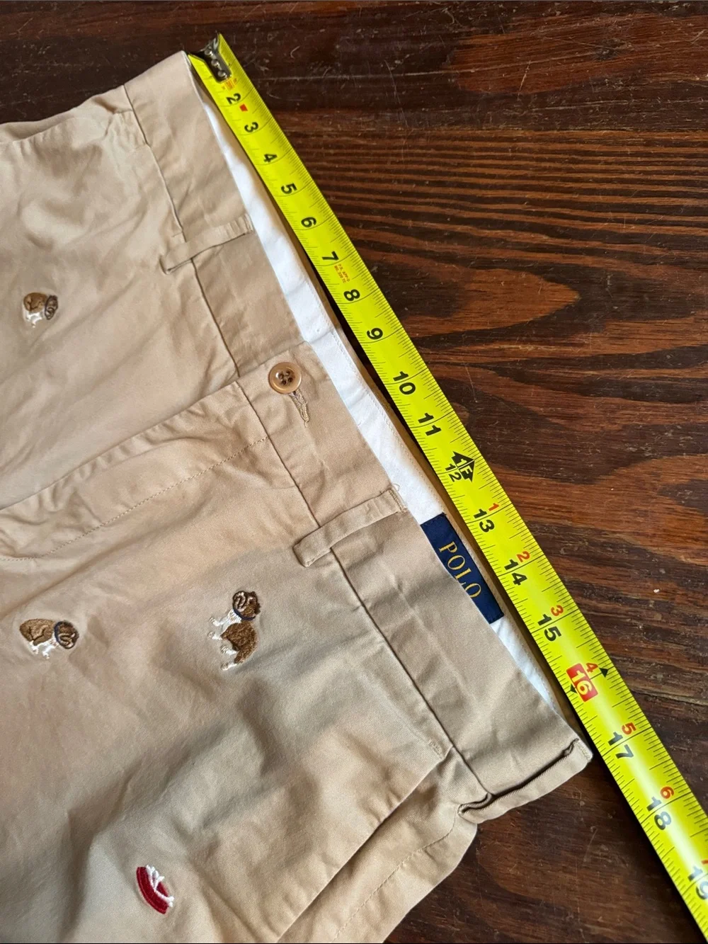 Polo by Ralph Lauren Khaki Embroidered Bulldog Shorts 33W